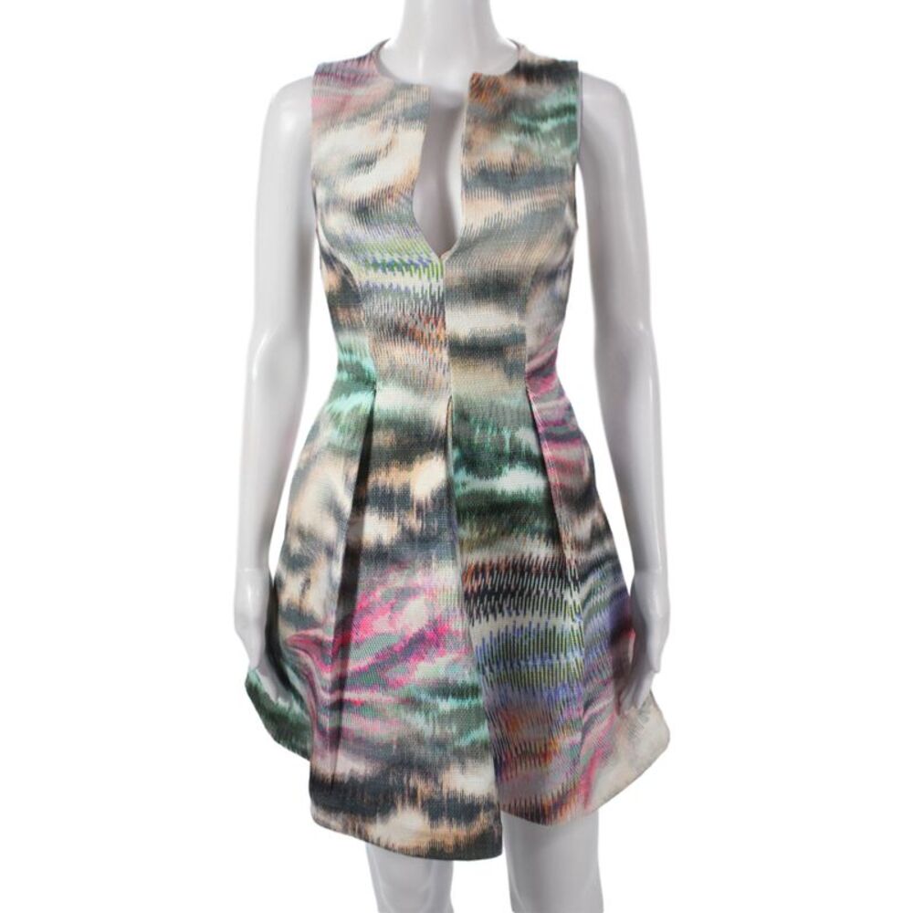 Alexis Women Fit & Flare Multicolor Geometric V-Neck Mini Dress Size XS